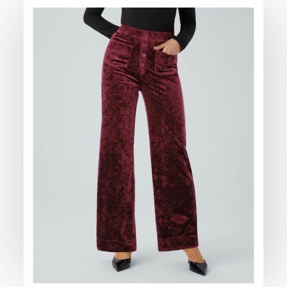 NWOT HALARA Velvet Maroon Wide Leg Pants